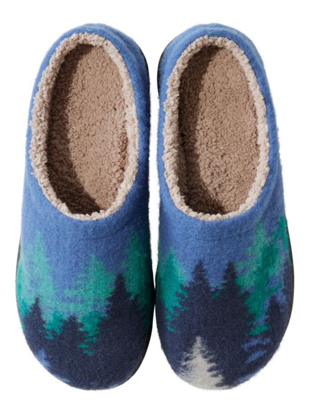 L.L. Bean Blue Forest Tree Felt Fleece Slippers Clogs